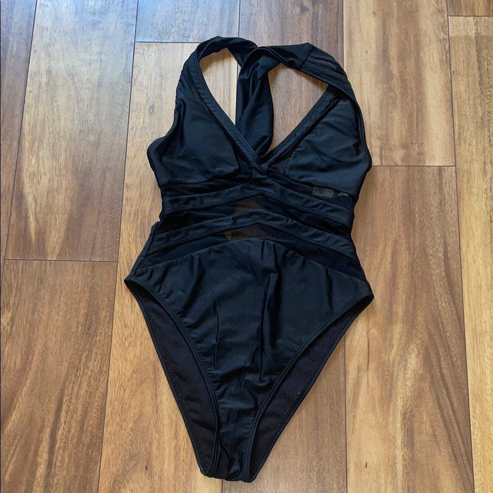 Forever 21 Black One-Piece Swimsuit with Plunging V-Neck